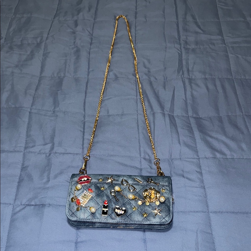 Aldo Denim Blue Crossbody Bag with Gold Chain